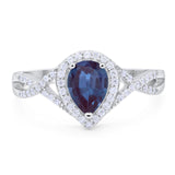 Halo Teardrop Pear Lab Alexandrite Infinity Twisted Ring 925 Sterling Silver