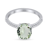 Minimalist Oval Natural Green Amethyst Prasiolite Engagement Ring 925 Sterling Silver