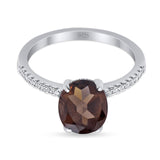 Minimalist Oval Natural Chocolate Smoky Quartz Engagement Ring 925 Sterling Silver