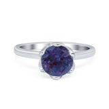 Floral Round Natural Stone Solitaire Ring
