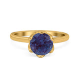 Floral Round Natural Stone Solitaire Ring