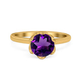 Floral Round Natural Stone Solitaire Ring