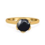 Floral Round Natural Stone Solitaire Ring