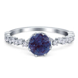 Round Lab Alexandrite Classic Art Deco Ring 925 Sterling Silver