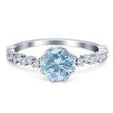 Round Natural Aquamarine Classic Art Deco Ring 925 Sterling Silver