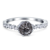 Round Natural Rutilated Quartz Classic Art Deco Ring 925 Sterling Silver