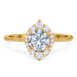 Art Deco Round Natural Stone Halo Ring