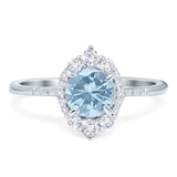 Vintage Style Round Natural Aquamarine Halo Wedding Ring 925 Sterling Silver
