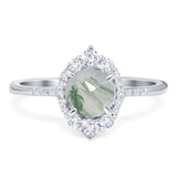 Art Deco Round Natural Stone Halo Ring