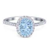 Vintage Style Oval Natural Aquamarine Wedding Ring 925 Sterling Silver