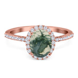 Art Deco Oval Natural Stone Halo Ring