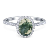 Art Deco Oval Natural Stone Halo Ring