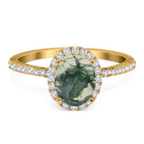 Art Deco Oval Natural Stone Halo Ring