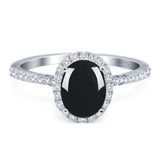 Art Deco Oval Natural Stone Halo Ring