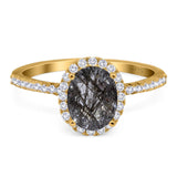 Art Deco Oval Natural Stone Halo Ring