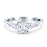 Three Stone Oval Moissanite Trellis Ring 925 Sterling Silver