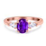 Oval Natural Stone Three Stone Ring