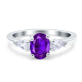 Oval Natural Stone Three Stone Ring