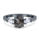 Oval Natural Stone Three Stone Ring