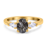 Oval Natural Stone Three Stone Ring