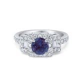 Art Deco Round Natural Stone Halo Princess Cut Ring