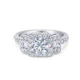 Art Deco Round Natural Stone Halo Princess Cut Ring