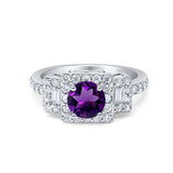Art Deco Round Natural Amethyst Halo Princess Cut 925 Sterling Silver