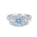 Art Deco Round Natural Aquamarine Halo Princess Cut 925 Sterling Silver