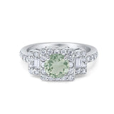 Art Deco Round Natural Green Amethyst Prasiolite Halo Princess Cut 925 Sterling Silver