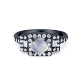 Art Deco Round Natural Stone Halo Princess Cut Ring