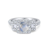 Art Deco Round Natural Moonstone Halo Princess Cut 925 Sterling Silver