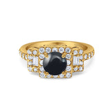 Art Deco Round Natural Stone Halo Princess Cut Ring