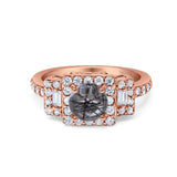 Art Deco Round Natural Stone Halo Princess Cut Ring