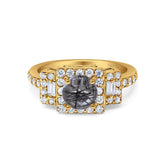 Art Deco Round Natural Stone Halo Princess Cut Ring