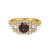 Art Deco Round Natural Stone Halo Princess Cut Ring