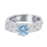 Three Piece Round Natural Aquamarine Ring 925 Sterling Silver