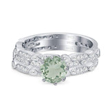 Three Piece Round Natural Green Amethyst Prasiolite Ring 925 Sterling Silver