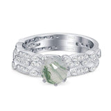 Three Piece Round Natural Green Moss Agate Ring 925 Sterling Silver