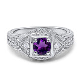 Art Deco Round Natural Stone Filigree Ring