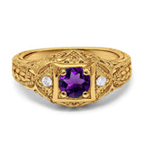 Art Deco Round Natural Stone Filigree Ring