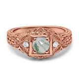 Art Deco Round Natural Stone Filigree Ring