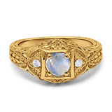 Art Deco Round Natural Stone Filigree Ring