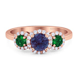 Three Stone Round Natural Stone Wedding Ring
