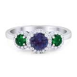 Three Stone Round Natural Stone Wedding Ring