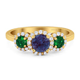 Three Stone Round Natural Stone Wedding Ring