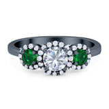 Three Stone Round Natural Stone Wedding Ring