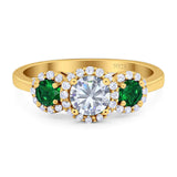 Three Stone Round Natural Stone Wedding Ring
