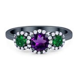 Three Stone Round Natural Stone Wedding Ring