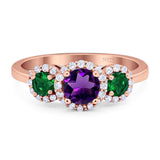 Three Stone Round Natural Stone Wedding Ring