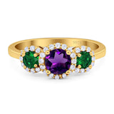 Three Stone Round Natural Stone Wedding Ring